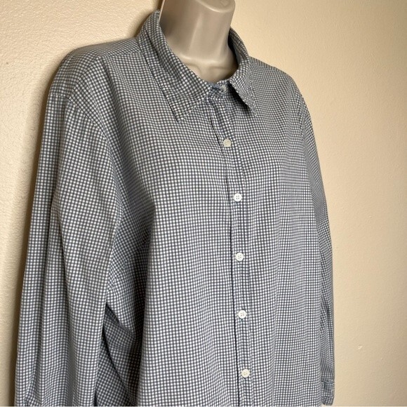 Duck Head Woman Gingham Plaid Check Blue Cream Long Sleeve Button Front Shirt 2X - Picture 2 of 11